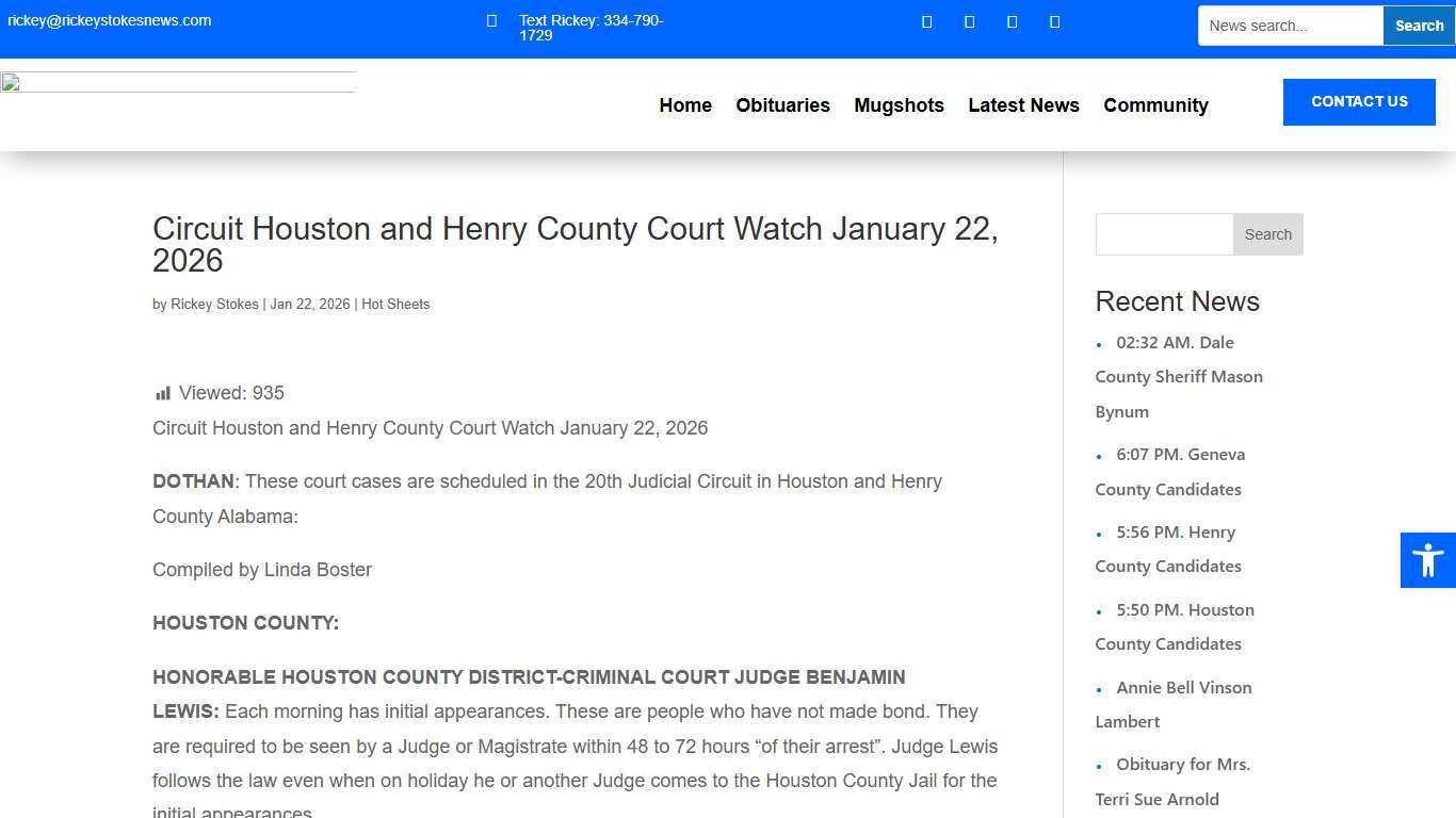 Circuit Houston and Henry County Court Watch January 22, 2026 - Rickey Stokes News